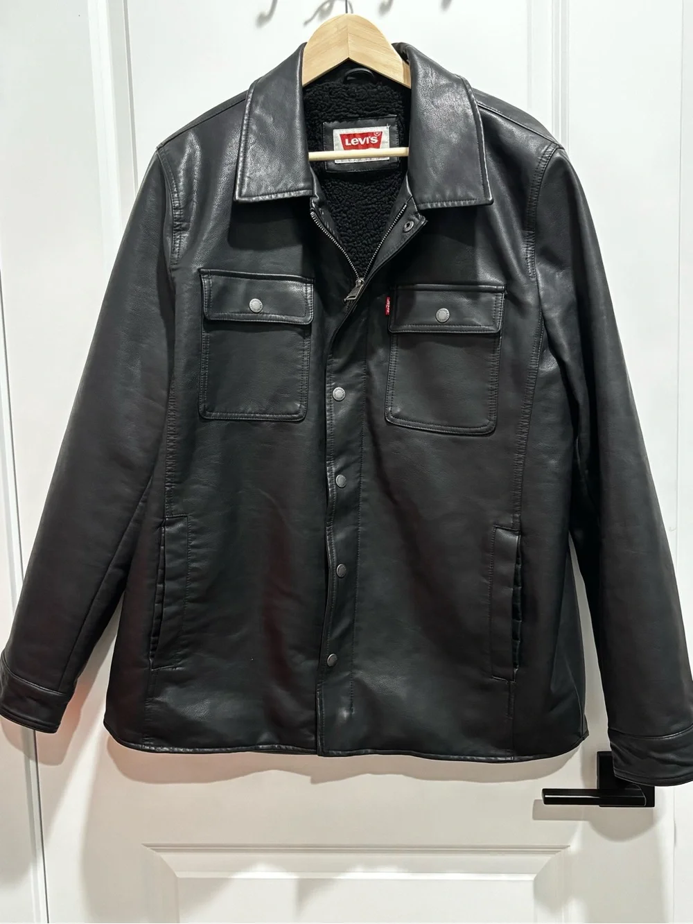 Levi's Black Faux Leather Sherpa-Trim Bomber Jacket